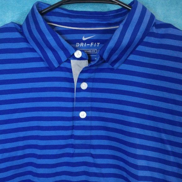 NIKE Dri Fit Men's Polo, Blue, Striped, Size Medium - Picture 3 of 5